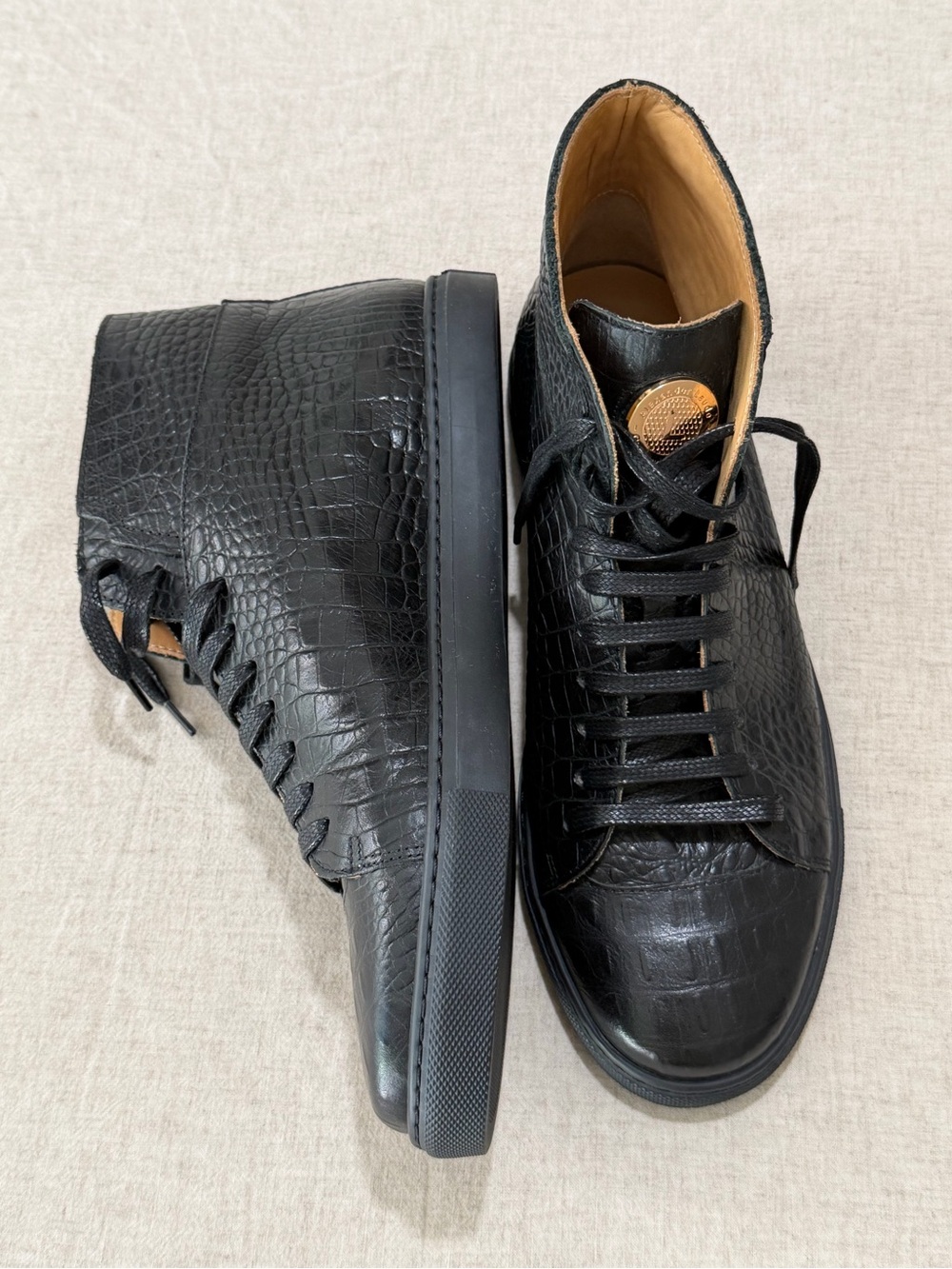 NEW ALEXANDER LAUDE Arin black Leather Croc-Embossed High-Top Sneakers 10